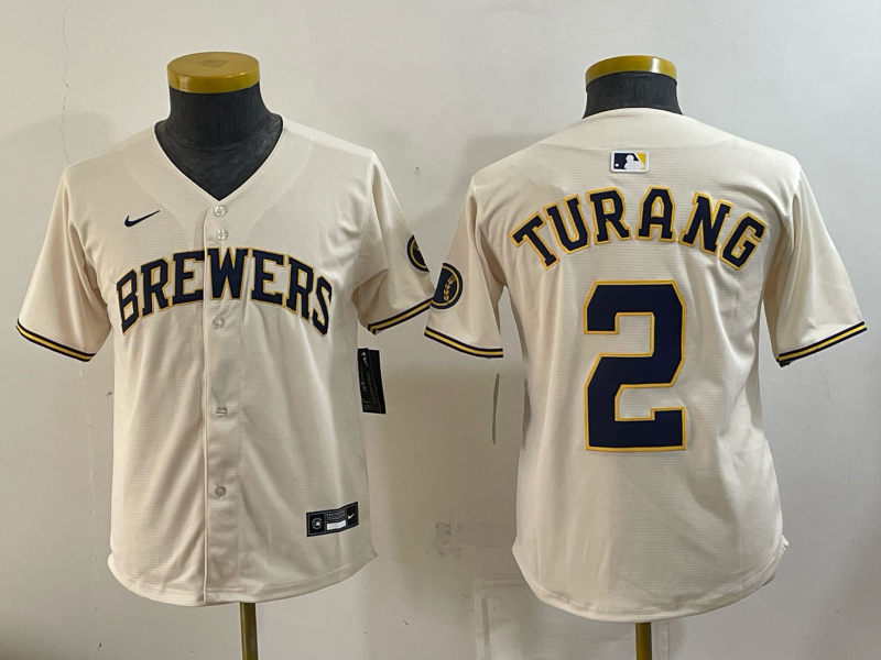Youth 2026 Milwaukee Brewers #2 Turang cream Game Nike MLB Jersey 0918005